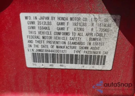 2010 Honda Fit Sport z USA, uszkodzony, nr VIN JHMGE8H44AC001821